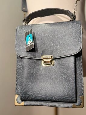 Steiner Vintage Grey Textured Leather Crossbody Briefcase Bag with Gold Hardware